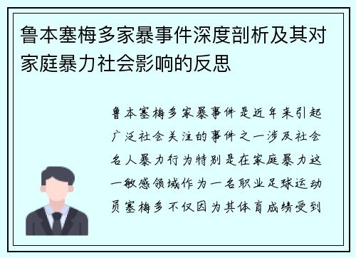 鲁本塞梅多家暴事件深度剖析及其对家庭暴力社会影响的反思